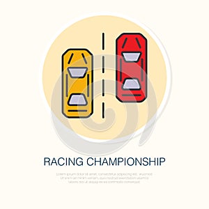 Racing sport car vector line icon. Speed automobile logo, driving lessons sign. Automo championship illustration