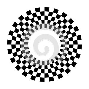 Racing Sport Circle Checkerboard Frame, Spiral Design Border, Pattern swatch, Isolated on white