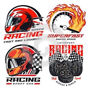 Racing sport set flyers colorful