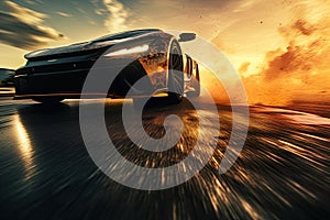 Racing sports car speeding on the road. Closeup shot. Generative Ai