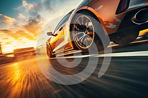 Racing sports car speeding on the road. Closeup shot. Generative Ai