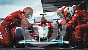Racing Team at Pit Stop. Generative ai