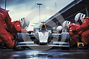 Racing Team at Pit Stop. Generative ai