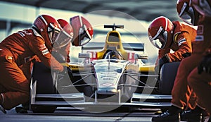 Racing Team at Pit Stop. Generative ai