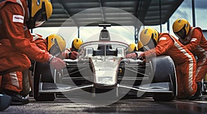 Racing Team at Pit Stop. Generative ai