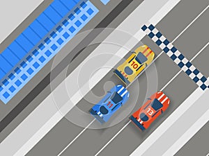 Racing track road, car sport banner illustration. Transportation roadway track design elements top view constructor for