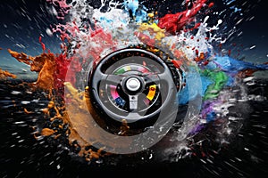 Racing wheel color splash. Generate Ai