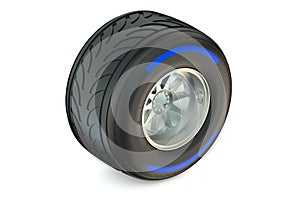 Racing wheel with wet tyre