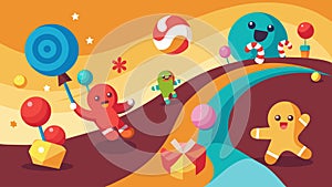 Racing through a world made entirely of candy competing against a curious mix of gingerbread men and gummy bears photo