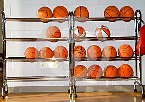 Rack of basketballs