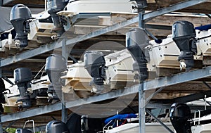 A rack of boats in dry storage.