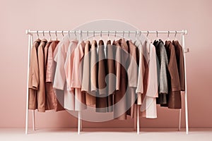 A rack with coats. Illustration AI Generative