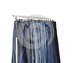Rack with different jeans