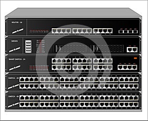 Rack with equipment for connecting subscribers to the Internet.