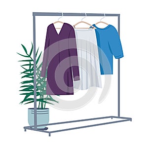 Rack with feminine clothing semi flat color vector object