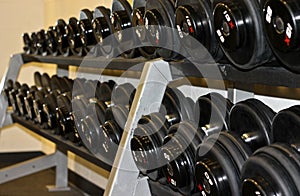 Rack of Free Weight Dumbbells