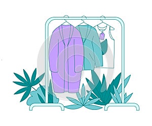 Rack with Hanging Clothing and Growing Plants as Eco Friendly Vector Illustration