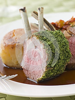 Rack of Lamb with a Herb Crust Potato Fondant