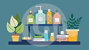 A rack of locally made ecofriendly products such as skincare and candles.. Vector illustration.