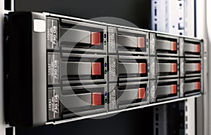 Rack-mounted disk array photo