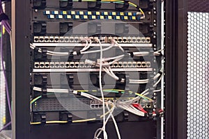 Rack Mounted Servers In A Server Room, close up