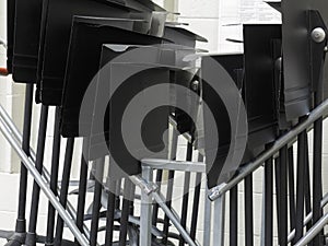 rack of music stands ready for the next performance