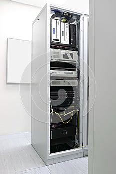 Rack with network equipment