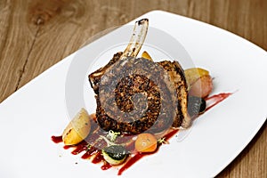 Rack of pork grilled with garnish