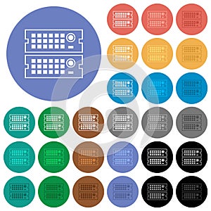 Rack servers outline round flat multi colored icons