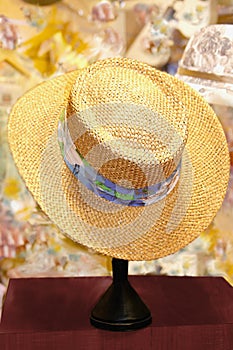 A rack with straw hat