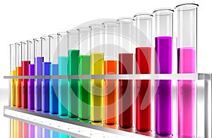 Rack of Test tubes with colored liquids