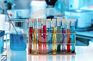 Rack with test tubes in the research laboratory