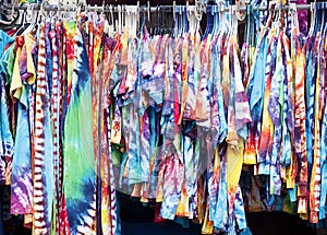Rack of tie-dye garments