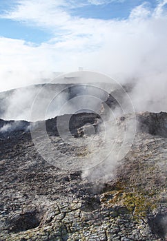 Cracked earth of Geyser Sol de Manana in Bolivi photo