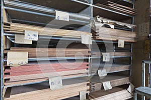 Racks of construction plywood