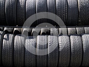 Racks/rows of tires in sunlight