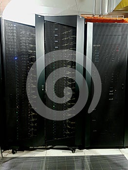 Racks in a supercomputing data center