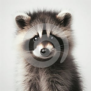 racoon baby portrait on white background. ai generative