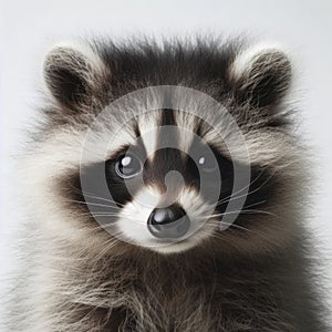 racoon baby portrait on white background. ai generative