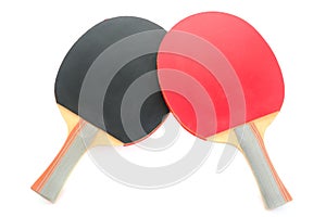 Racquet to play ping-pong on white background