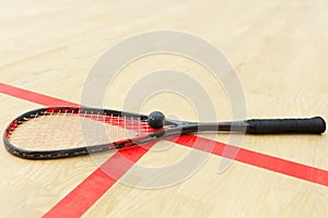 Racquetball equipment on the court