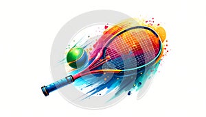 Racquetball racquet and ball, vividly painted to emphasize the intensity and energy of racquetball