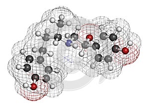 Ractopamine feed additive molecule. 3D rendering. Atoms are represented as spheres with conventional color coding: hydrogen white photo