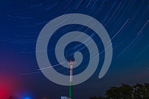 Radar antena tower and star trails