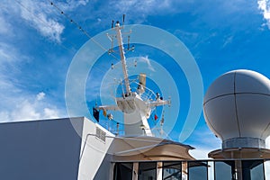 Radar antennas on a cruise ship