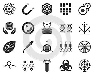 Radar. Bioengineering glyph icons set. Biotechnology for health, researching, materials creating. Molecular biology, biomedical