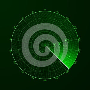 Radar. Blip. Detection of objects on the radar. Vector illustration photo