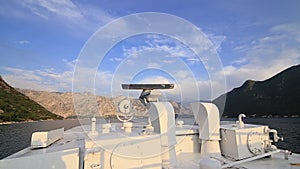 The radar on the boat. The ship`s navigation system. Kotor Bay,
