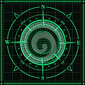 Radar compass rose with globe.