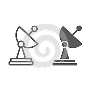 Radar line and glyph icon, tv and receiver, satellite dish sign, vector graphics, a linear pattern
